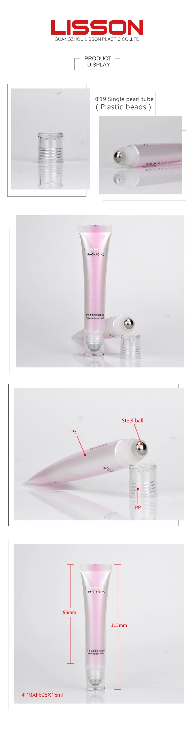 Lisson plastic tube  packaging for lip balm oval eco friendly with one roller applicator