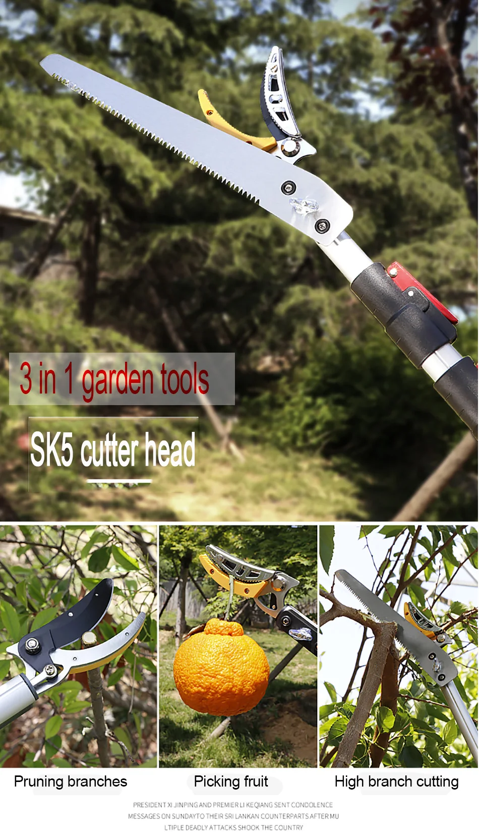 Dewande Long Handle Manual Telescopic Fruit Picker With Cutter 3 Meters Telescopic Fruit Picker With Cutter