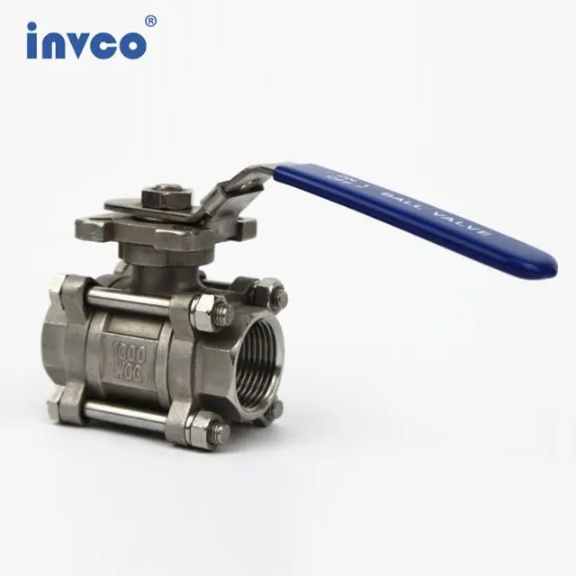 INVCO Three piece CF8M CF8 small water switch stainless steel ball valve with mounting pad