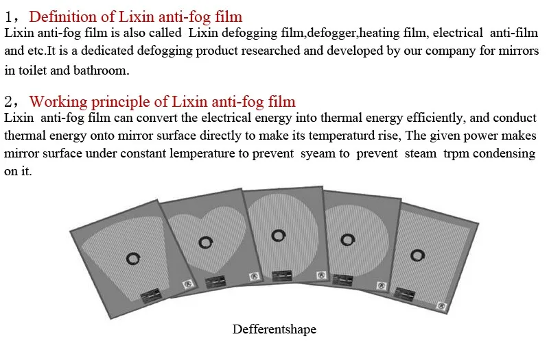 PET high-end fogless antifog heater film defogger for mirror glass