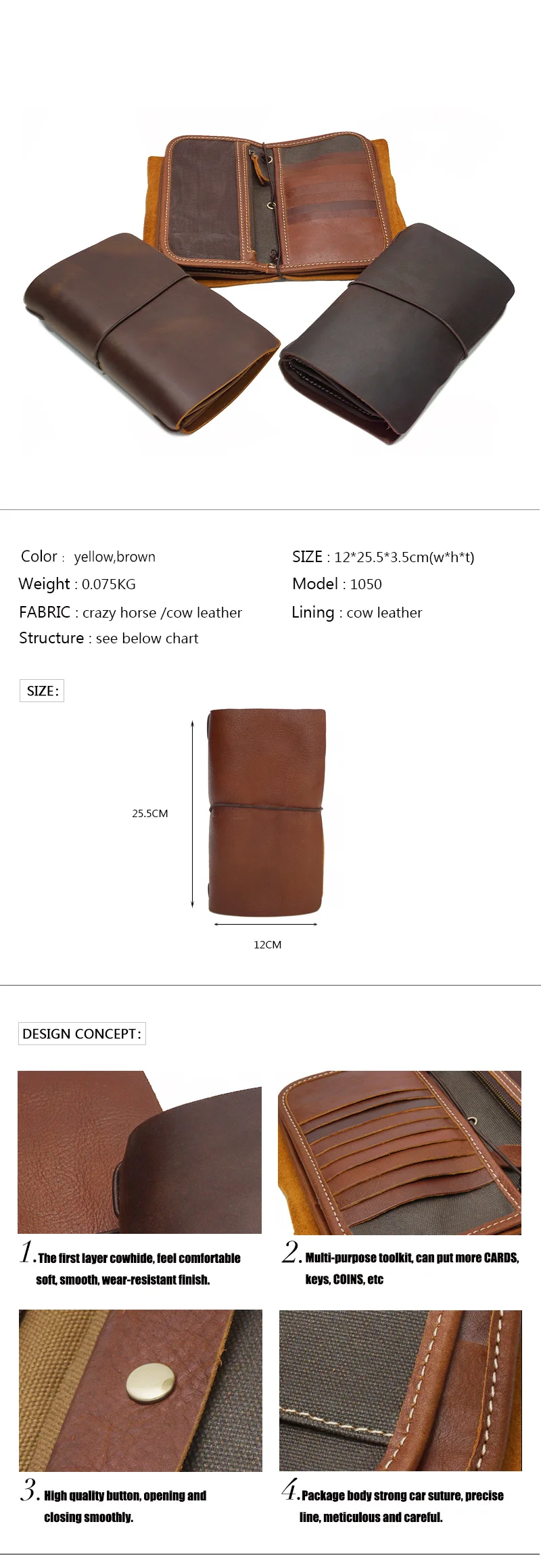 Yd1050 Multiple Men Bifold Card Holder Full Grain Genuine Leather