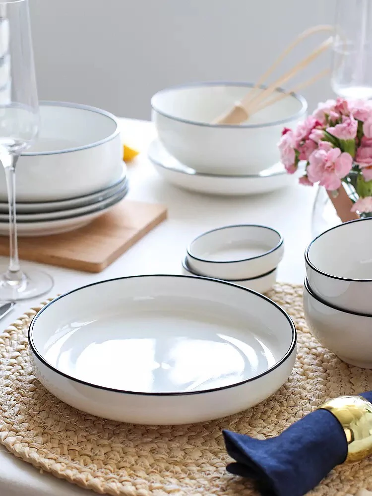 Tableware Simple Dining Cheap Restaurant Used Black Rimmed Ceramic Dinnerware Buy Ceramic