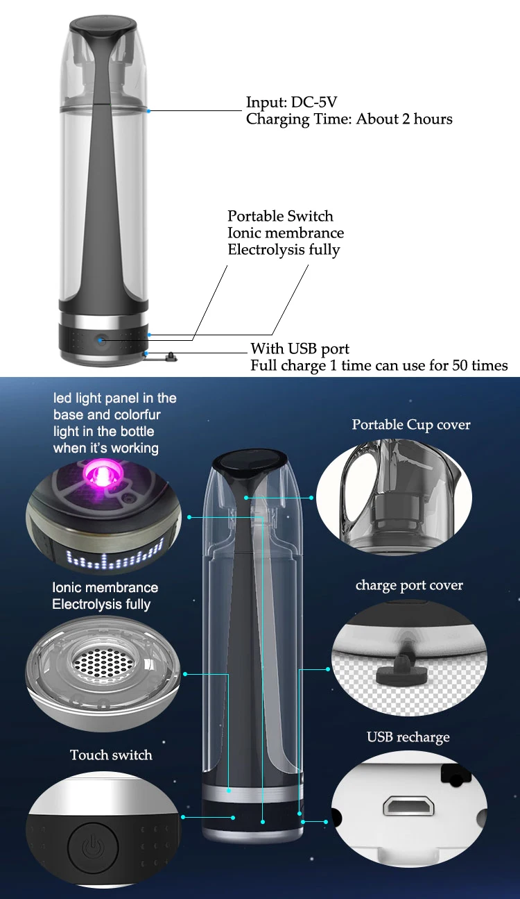 أسعار الجملة ذكي المحمولة 500ML H2 زجاجة المياه الغنية الهيدروجين
