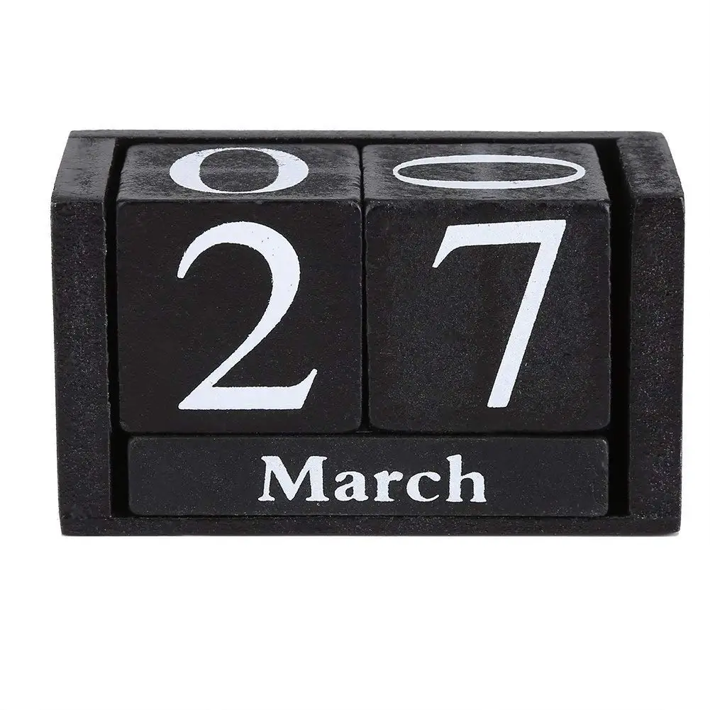 Large White Wooden Perpetual Block Calendar Desk Top Shabby Chic Rustic Vintage