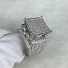 High quality large block of ice zircon cz ring road 925 pure silver hip hop ring.