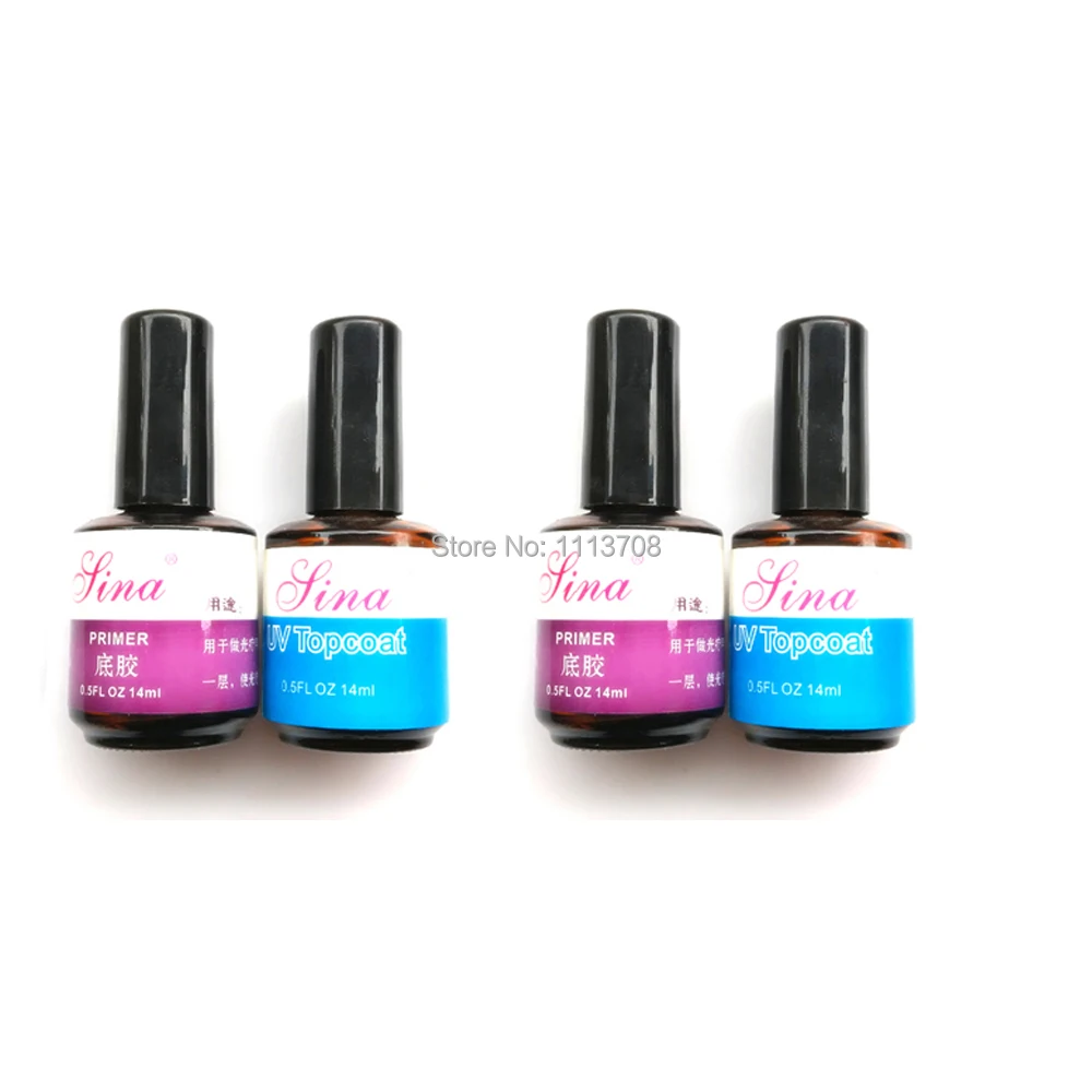 Free shipping 2lots UV Top Coat Primer Base Gel Nail Art Tips Builder Acrylic Polish Set