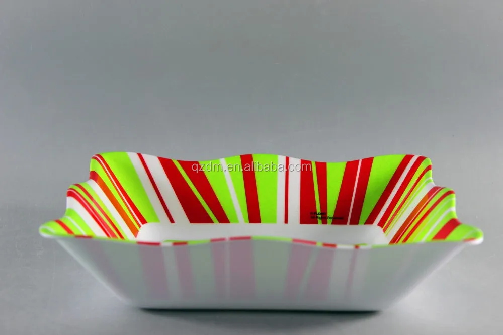 Wavy Edge Design Melamine Square Salad Bowl For Christmas Holiday