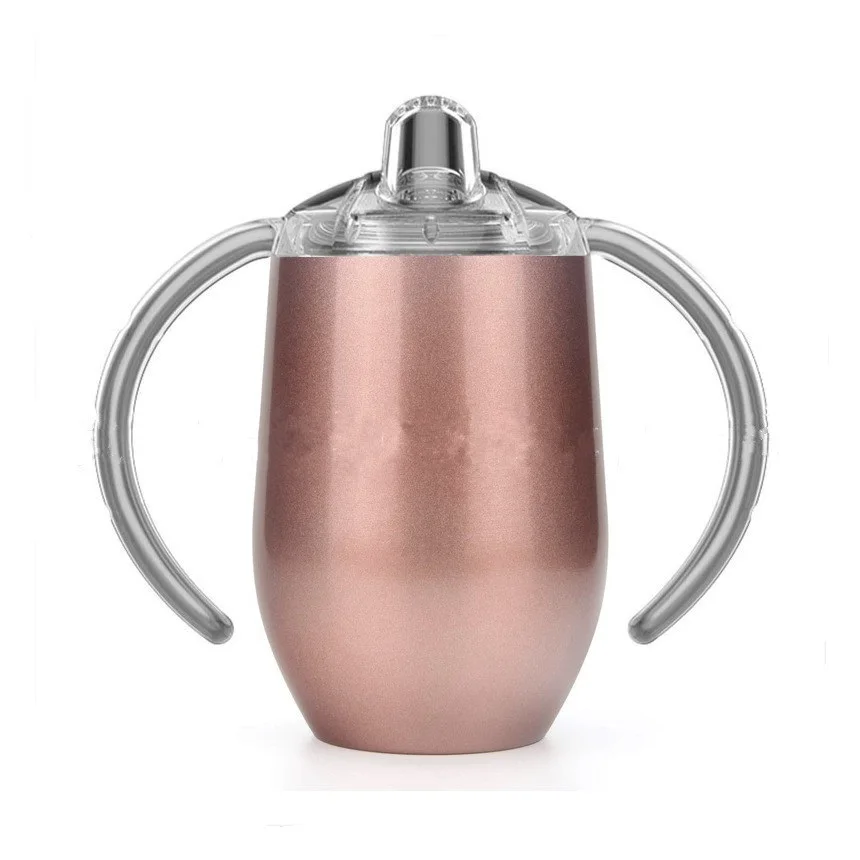 Food Grade Silicon lid 360 Train cup 8oz 12oz Disposable Vacuum insulated Tumbler wine cup stainless steel Baby Kid sippy cup