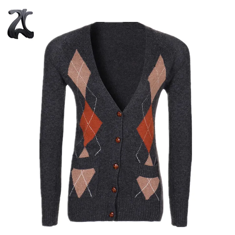 V Neck Button Angora Intarsia Knit Cardigan Argyle Sweater Womens Buy