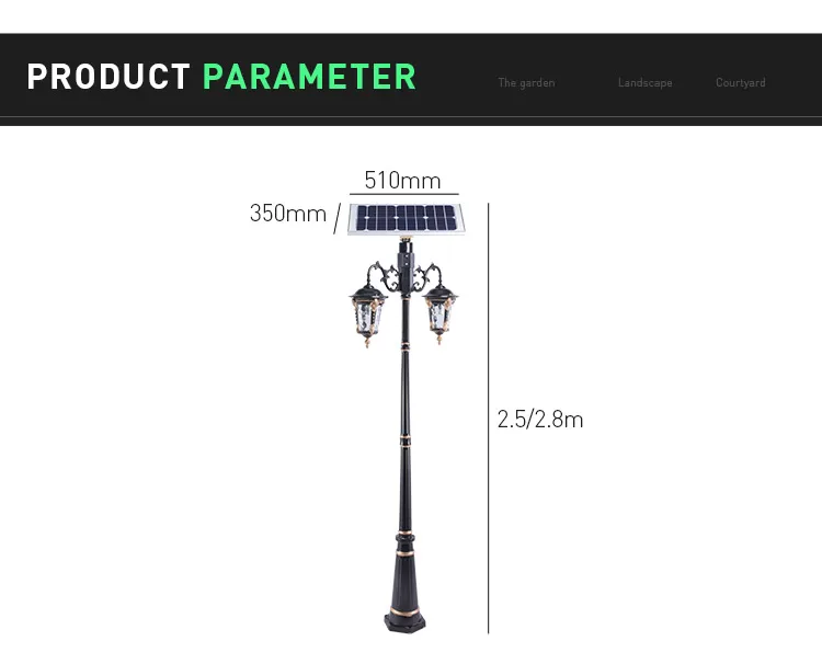7W 2.8M Double Arm Outdoor Landscape Pathway Patio Garden Led Solar Street Light With Pole