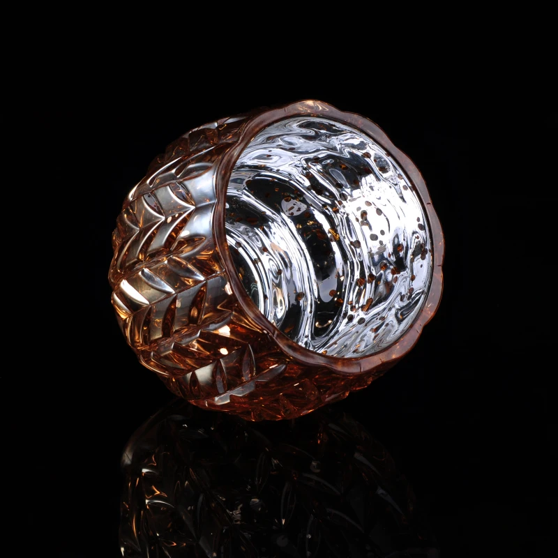 Wholesales brown silver glass candle holders leaves pattern home decoration