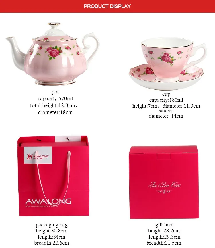 2017 Grace tea sets with pink flower pattern / Royal Style 11pcs coffee sets.jpg
