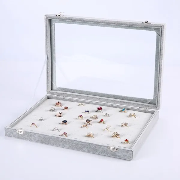 Gray Velvet Commercial Jewelry Ring Display Cases Ring Storage Box