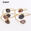 WT-B391 Hotsale Natural geode raw stone 24k real gold plated adjustable chunky double stone druzy agate bangle