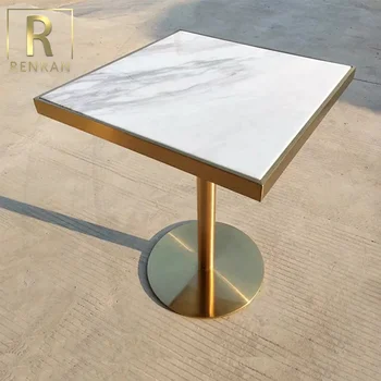 Popular Modern Marble Top Gold Stainless Steel Base Square Talking Table Cafe Coffee Dining Table View Dining Table Rr Product Details From Foshan Renran Furniture Co Ltd On Alibaba Com