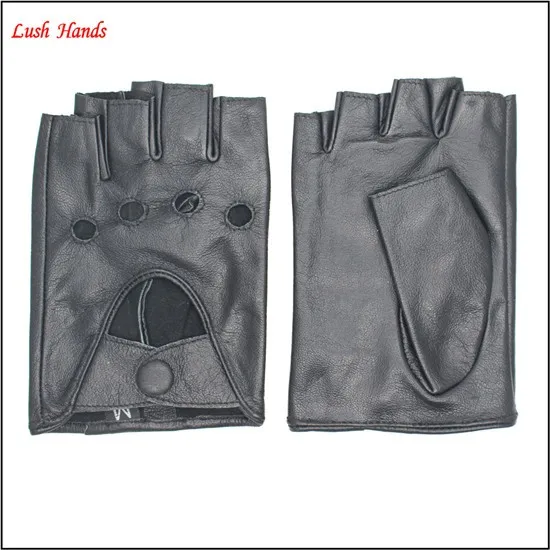 2016 ladies black driving motorcycle leather fingerless gloves