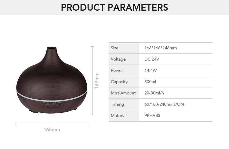 300ml Wood Grain Aromatherapy Humidifiers Ultrasonic Essential Oil Diffuser with 7 Color Light