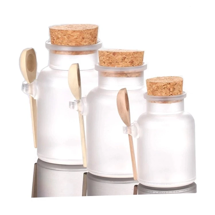 Empty Round Scrub Abs Bath Salt Jars 100ml 200ml 300ml With Cork