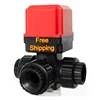 Free Shipping DN25 PVC 3 Way Motorized Ball Valve PVC Automatic Ball Control With Manual Valve And PVC Check Valve
