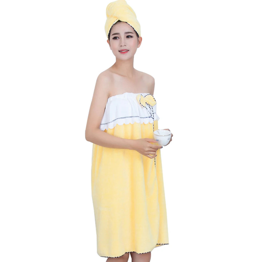 14070cm Women Sexy Wearable Absorbent Bath Towelhair Hat Bathroom Towel Set Bow Knot Body Wrap 1860