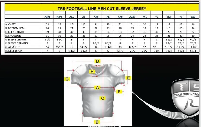 Football Practice Jersey Size Chart