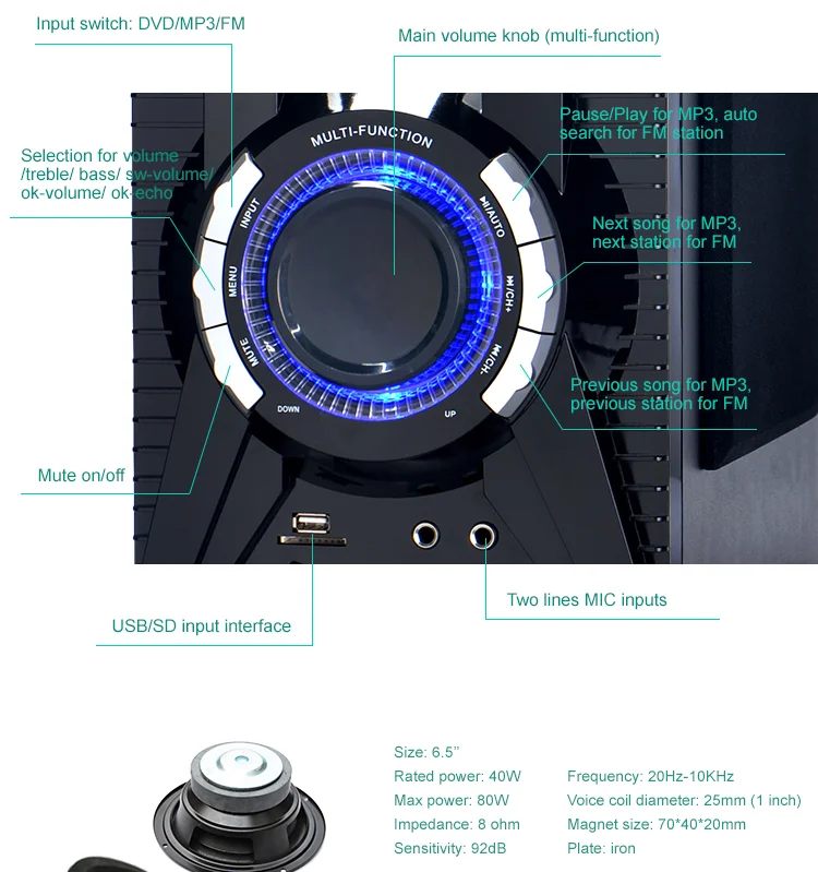 2019 new virtual 5.1 7.1 surround sound active amplifier karaoke speaker system