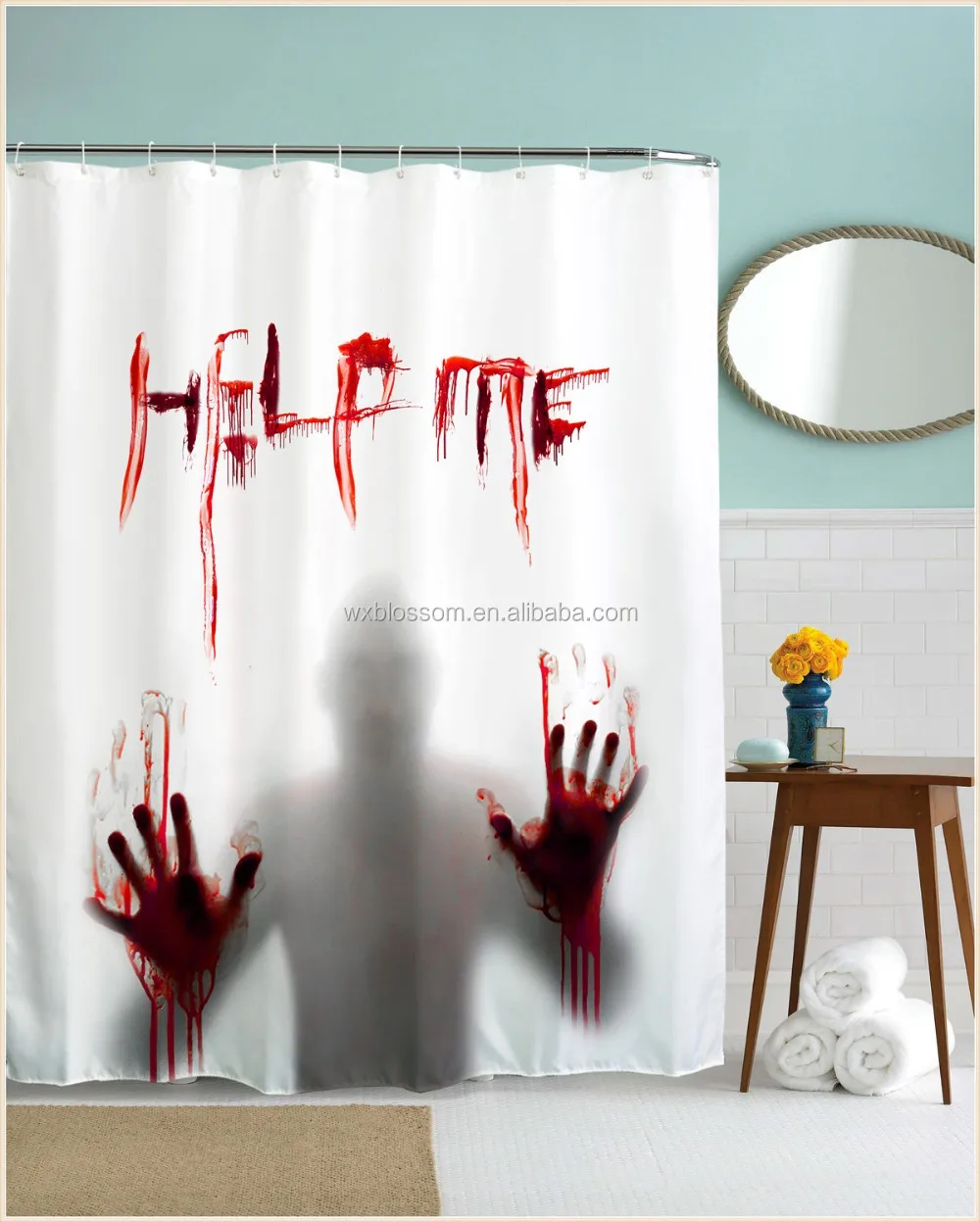 New Pattern Digital Printed Bathroom Bloody Serial Killer Shower