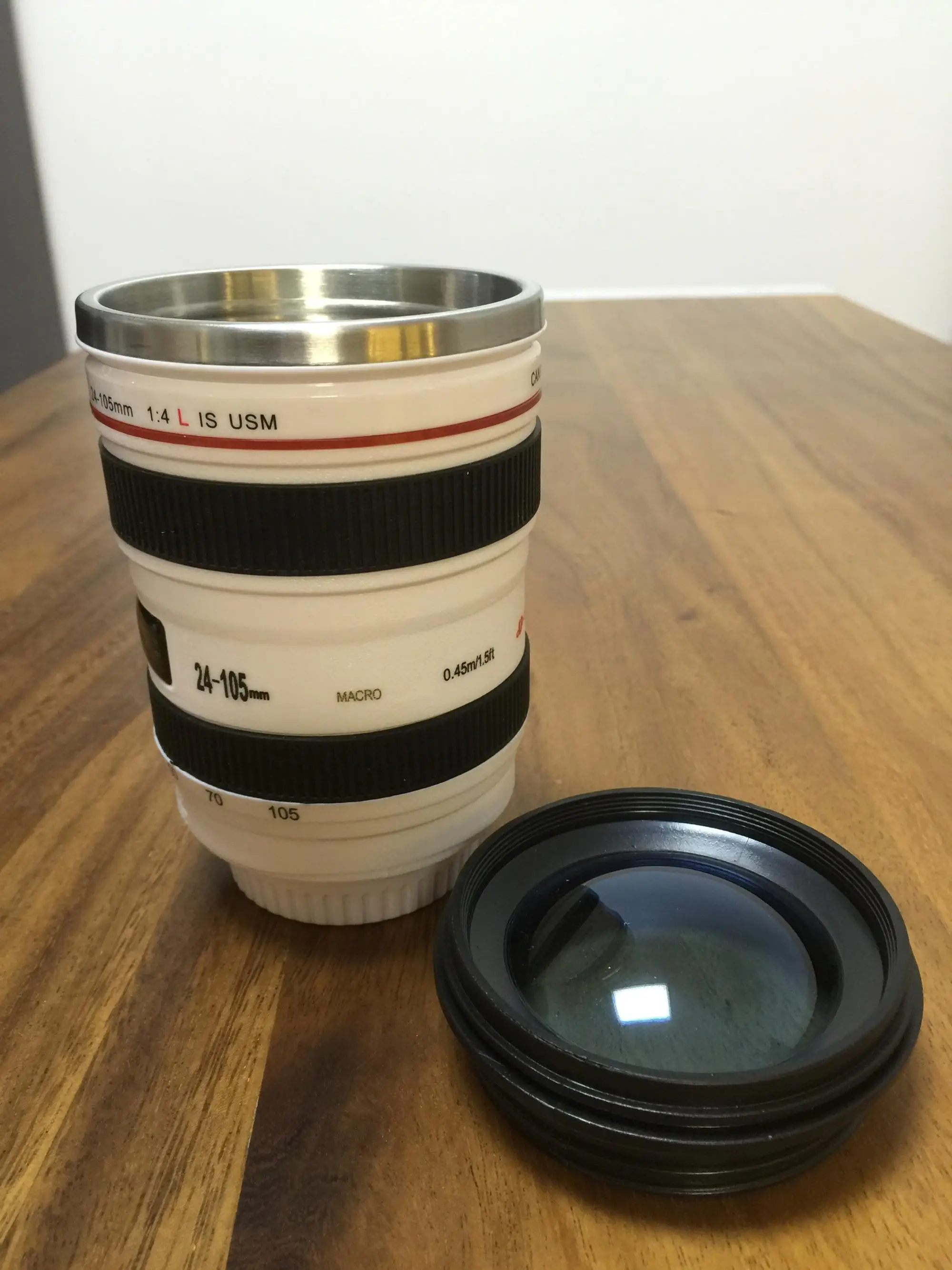 FDA Certification Free Sample Stainless Steel Coffee Mug, Camera Lens Coffee Mug