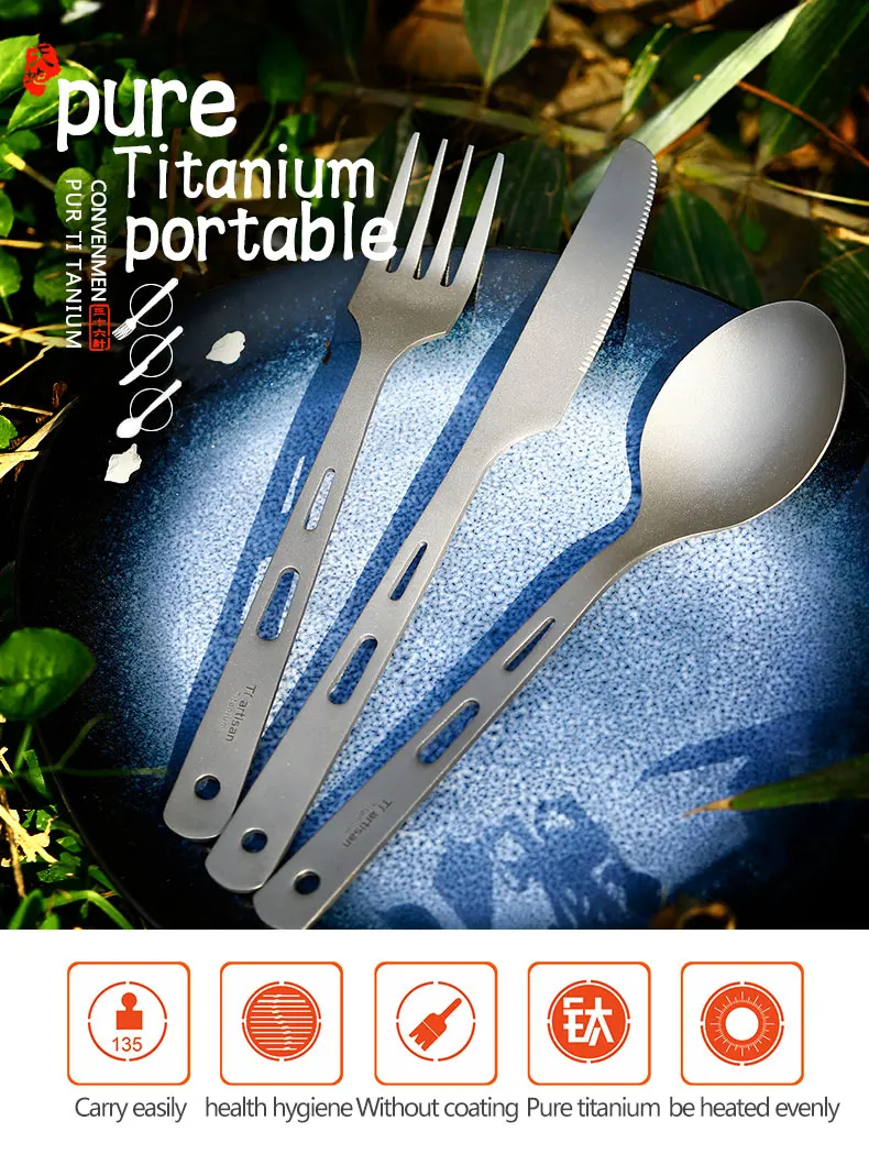 Fork And Spoon Travel Set Pure Titanium Knife Fork And Spoon 3 Pcs Set