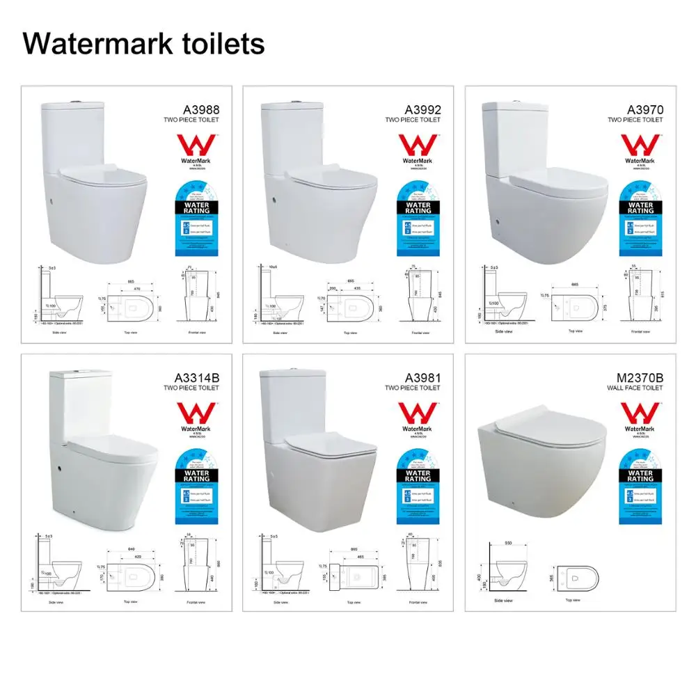 Australian Watermark Certificated Water Ratting Two Piece Wall Drain Rimless Toilet