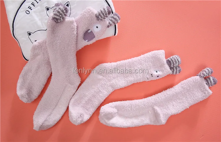 warm floor home anti-slip grip animal fuzzy socks