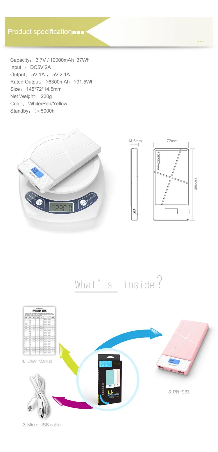 Pineng original factory full capacity 10000mAh power bank for cell phone - ANKUX.COM
