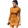 2019 spring European and American long sleeve dress casual lady deer suede leather bottoming sexy dresses A489