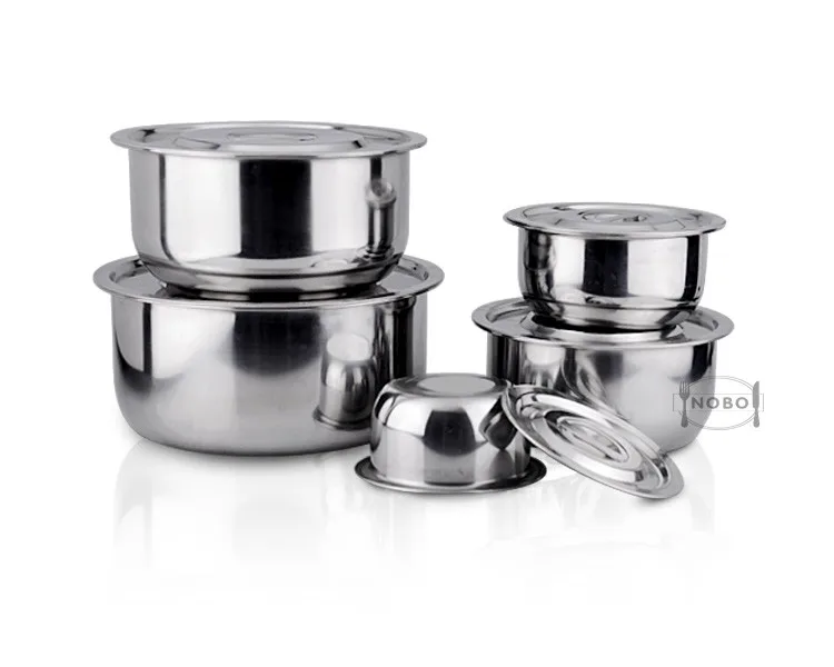 5 Pcs Indian Style Stainless Steel Stock Pot Cooking Utensil Pot Set ...