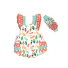 Wholesale kids clothing feather pattern summer baby jumpsuit bubble baby girl's romper