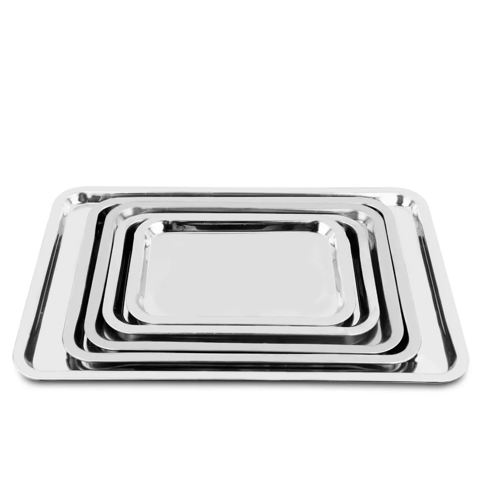 Silver Plated Serving Trays Industrial Stainless Steel Rectangle Buffet ...