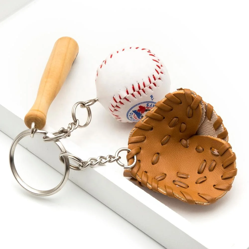 Hot sale customized several pieces different material baseball style keychain