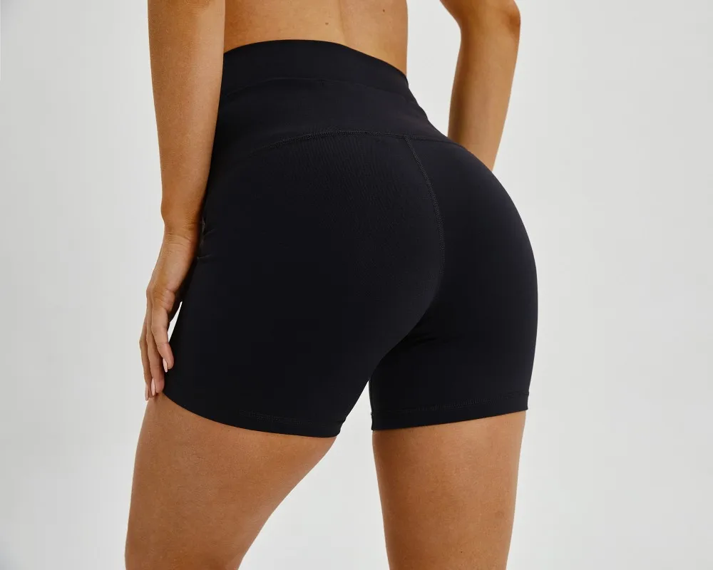 High Waist Nylon Spandex Elastic Waist Quick Dry Fit Black Shorts For