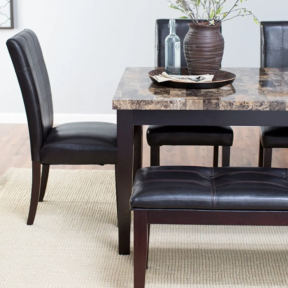 Four Chairs One Bench 6 Pieces Marble Dining Table Set Modern