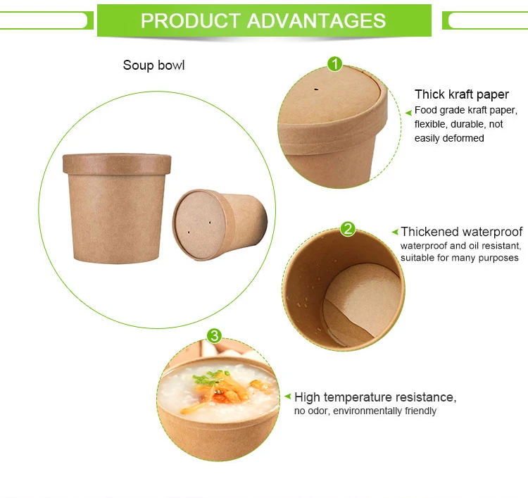 disposable paper bowl kraft soup cup food packaging with lid