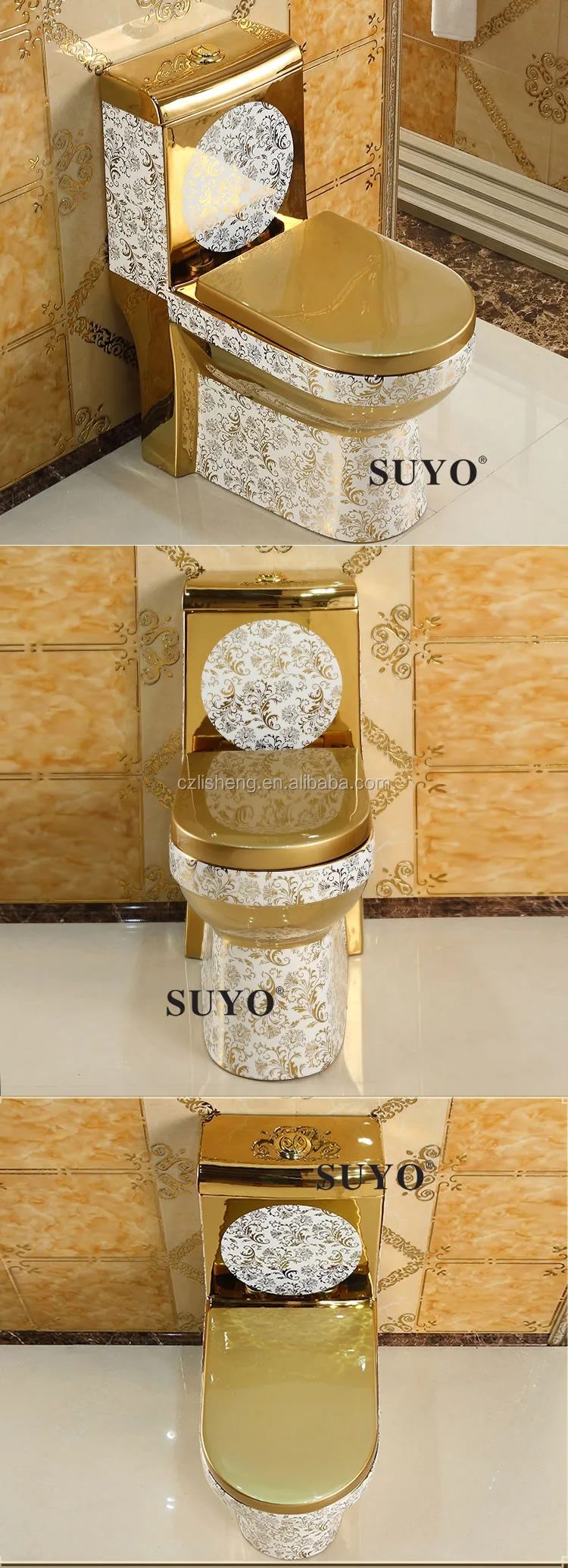 Sanitary Ware Bathroom Set Golden Color Ceramic Dragon Toilet Bowl Seat