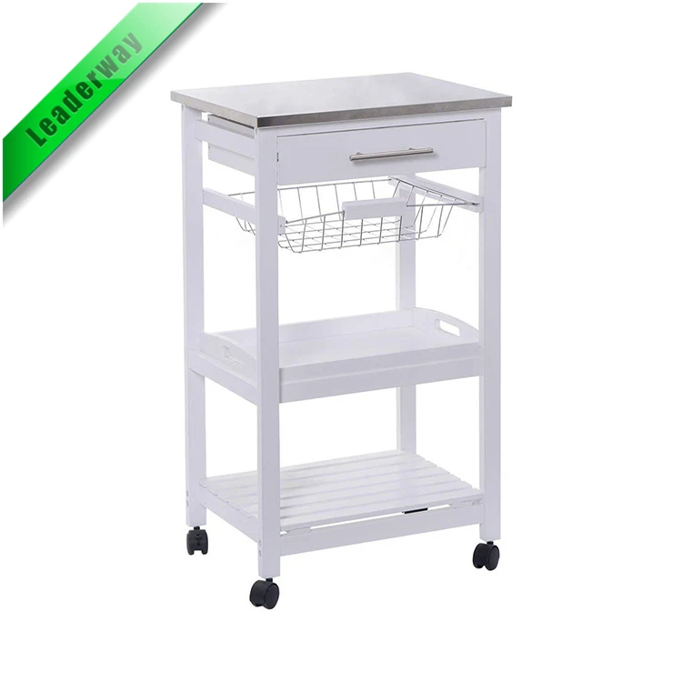 Hot Sale MDF White Kitchen Island Serving Cart Trolly For Restaurant