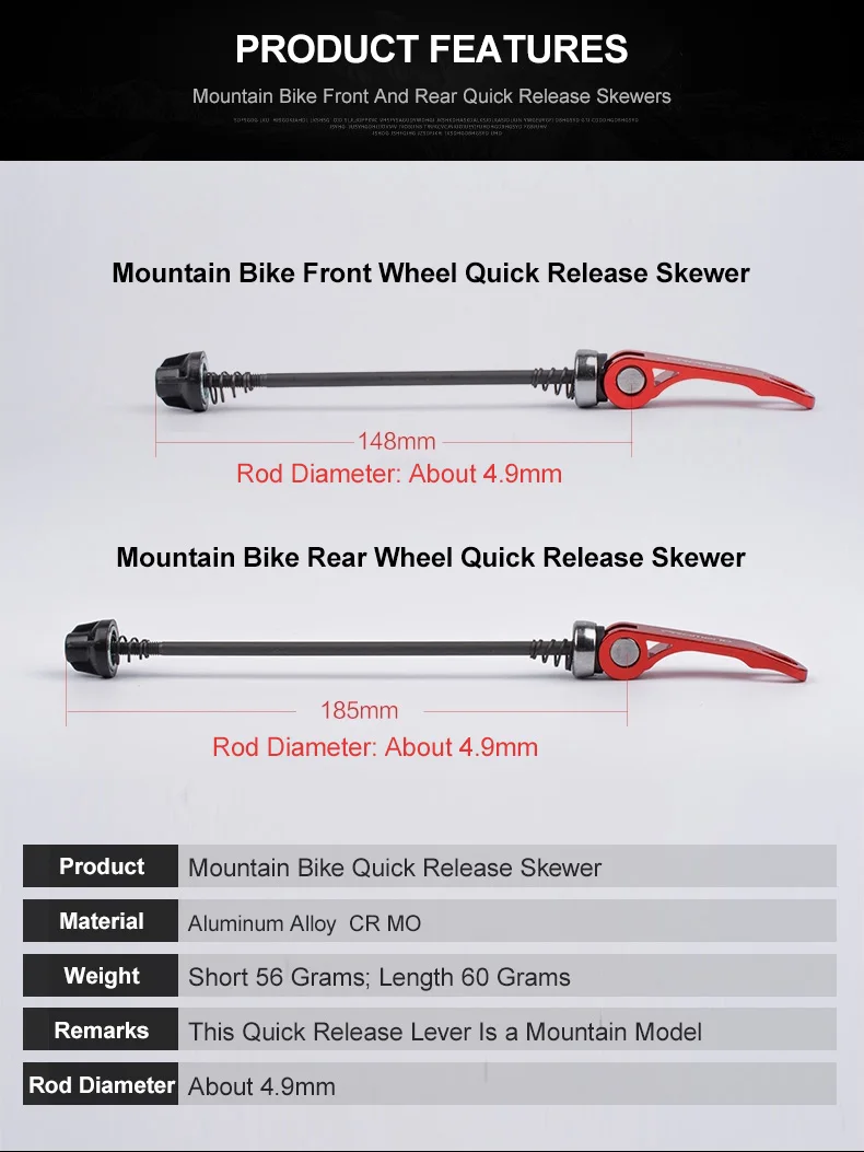 Lightweight Portable Bicycle Wheel Hub Quick Release Skewers For Mtb Aluminum Alloy Bike Front