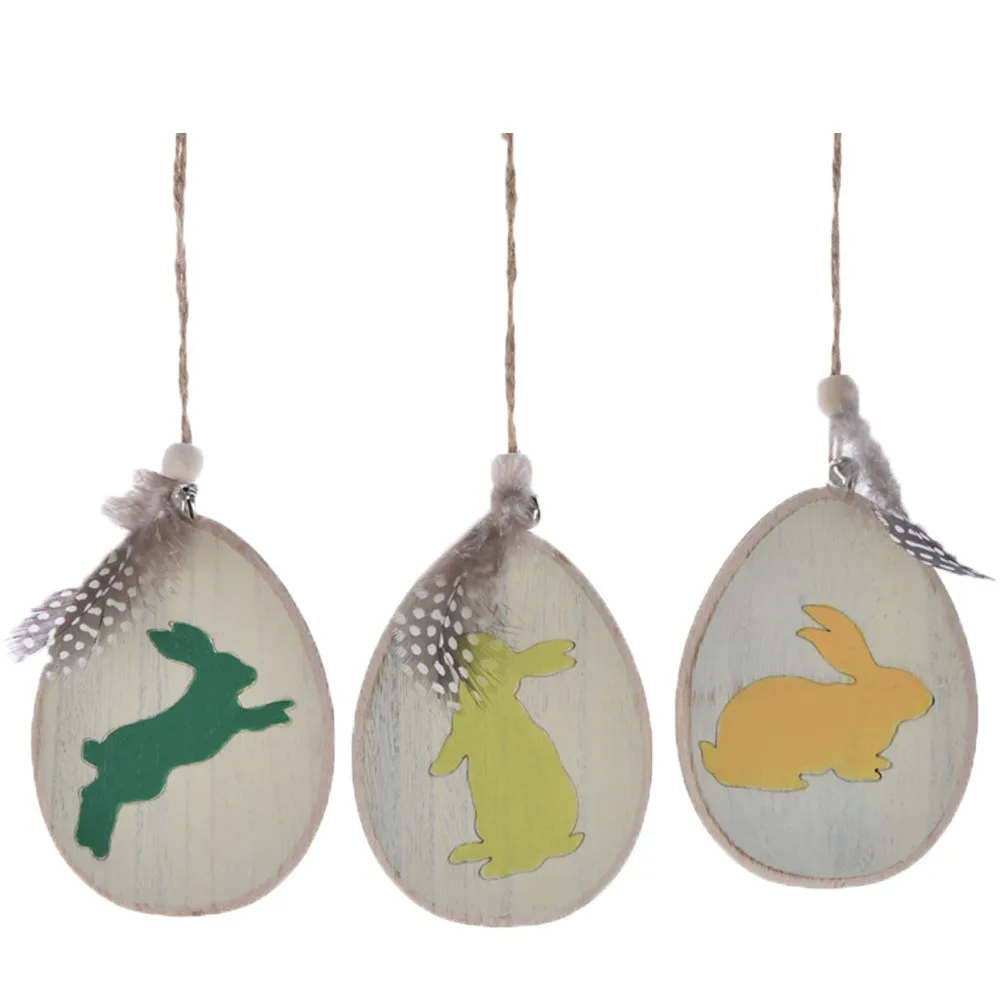 Easter Wood Bunny Garden Ornaments Wall Hanging Retro Rabbit Decoration
