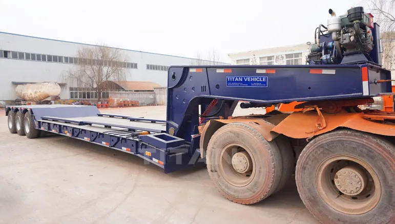 Excavator Steering trailer 4 axles 150 ton 6 wheeler folding goose neck detachable tri-axle 60 ton 80 ton lowboy trailer