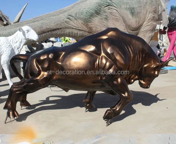 Outdoor Decorative Park Animal Statue Life Size Fiberglass Resin Bull