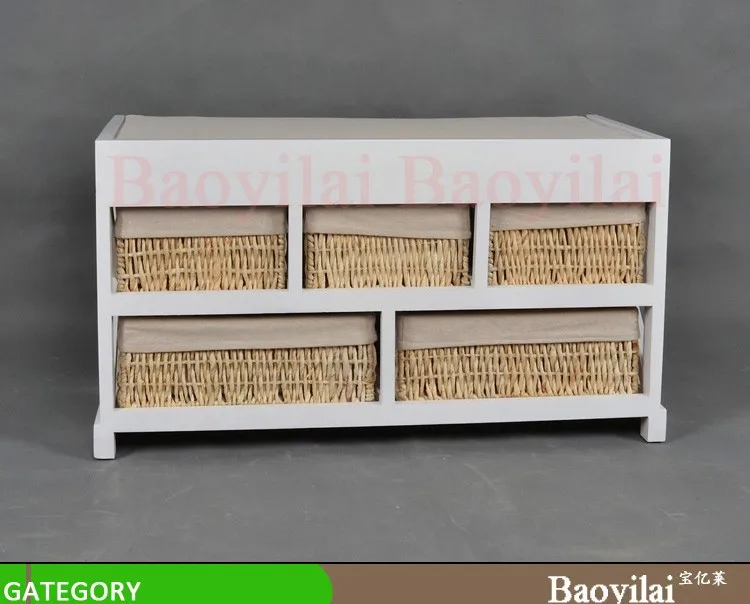 Stool with Basket White Shoe Storage Ottoman Used wooden bench