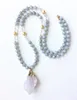 N00942-1 Boho Blue Jade Rose Quartz Necklace With Gold Spacer Bead,Rose Quartz Pendant Necklace