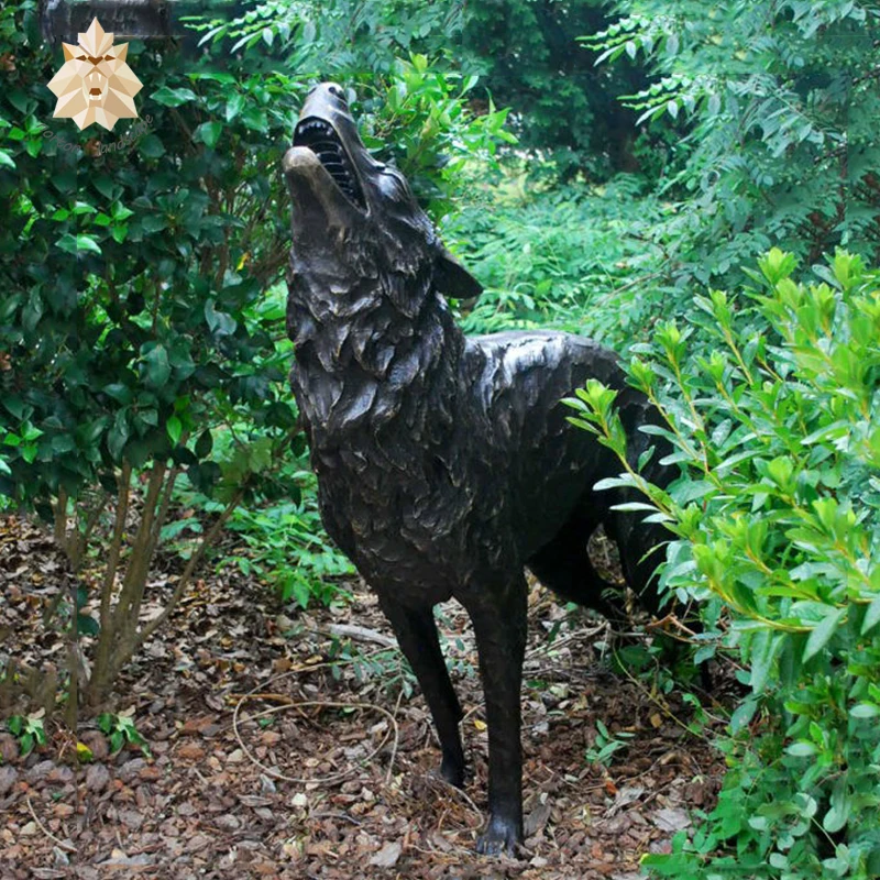 Factory Custom Bronze Casting Park Garden Brass Wolf Statues For Sale
