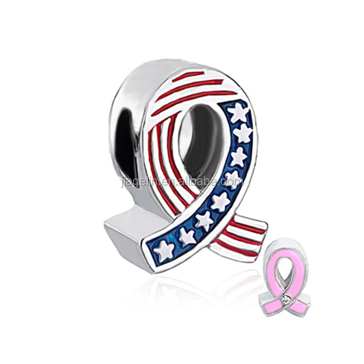 50 Pcs Alloy Awareness Ribbon Enamel European Drum Large Hole Beads 11.5x11mm